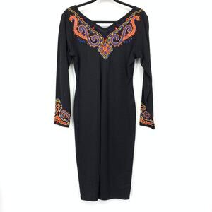 Cedars Dress Women’s L Black Sequin Bead Embroidered Vintage Knit Long Sleeve